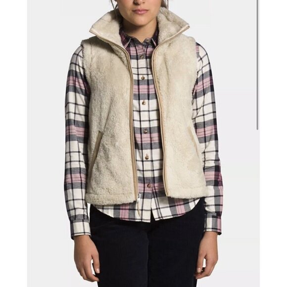 The North Face Women's Furry Fleece Vest Tan Brown Size Small S Full Zip Pockets - Picture 1 of 7
